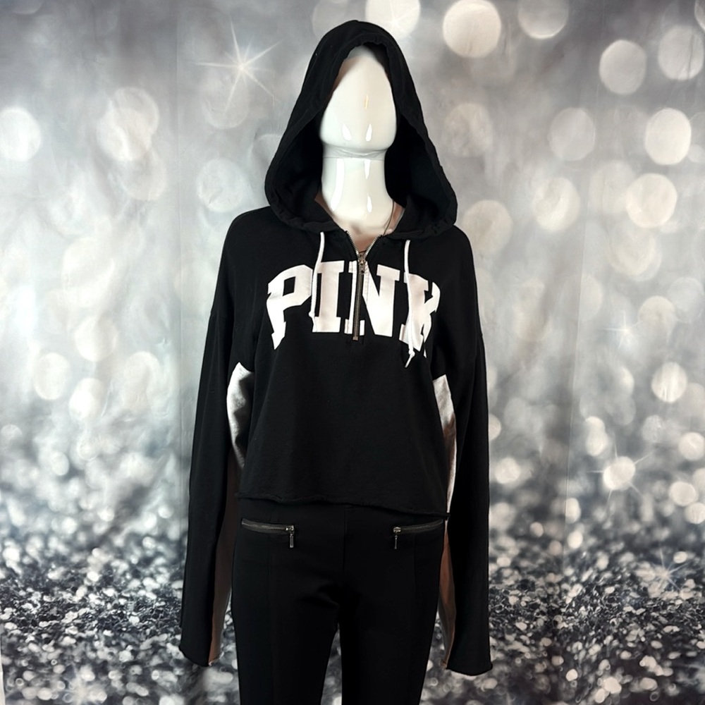 PINK Victoria's Secret sz M Cropped Long Sleeve Rough Edge Hemline Hoodie
